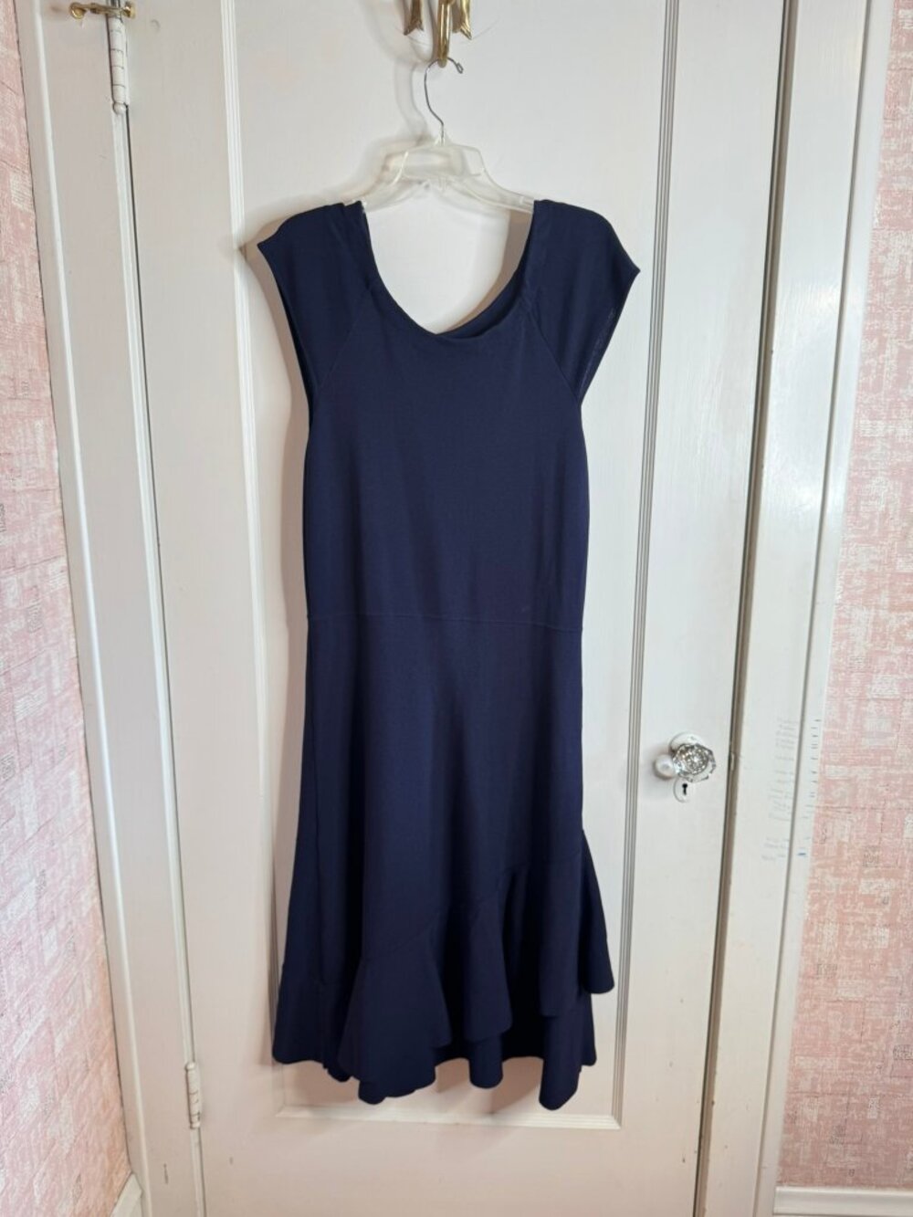 Eliza J. Dark Navy Stretch Knit Double Ruffled Hem Midi Dress sz 2X